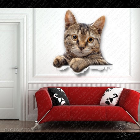 Sticker adesivi murali, illustrazione di chatrioochka, 9 gatti combinati  per dimensioni, di razze diverse, 68 cm x 24 cm
