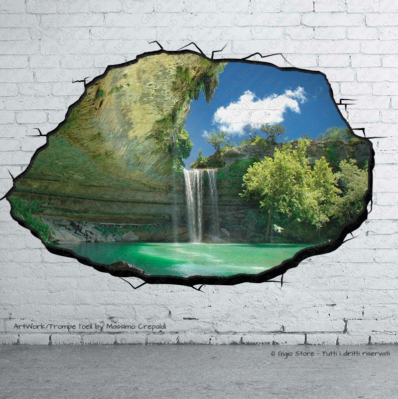 Adesivo murale trompe l'oeil: Finestra sul Lago Montano